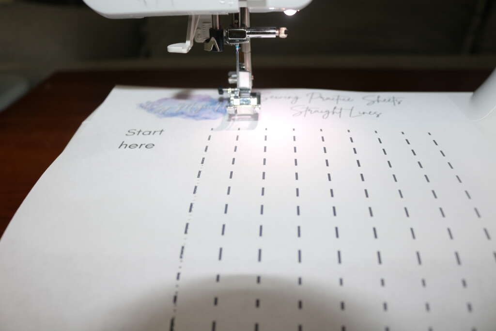 sewing practice sheets - straight lines under presser foor