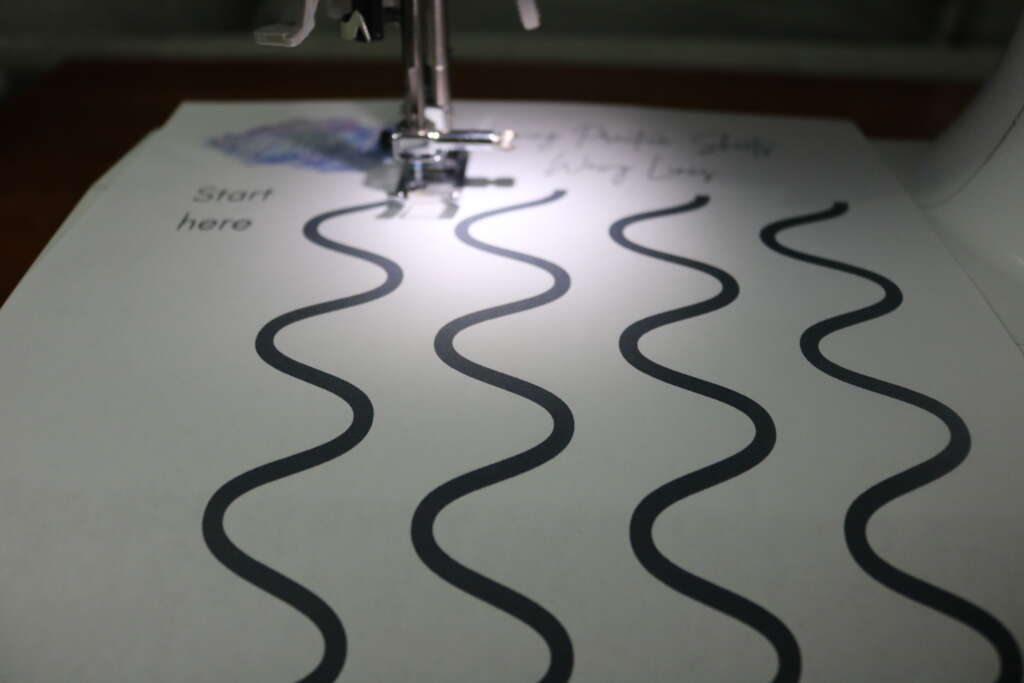 sewing practice sheets - wavy line starting the sewing