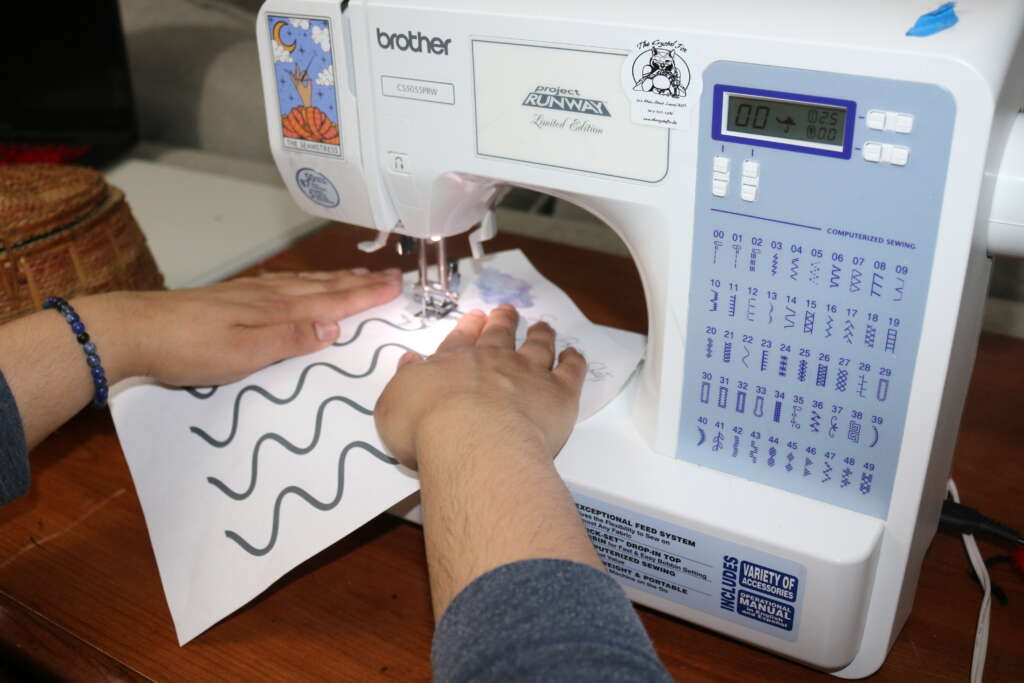 sewing practice sheets - wavy lines, using both hand to sew 