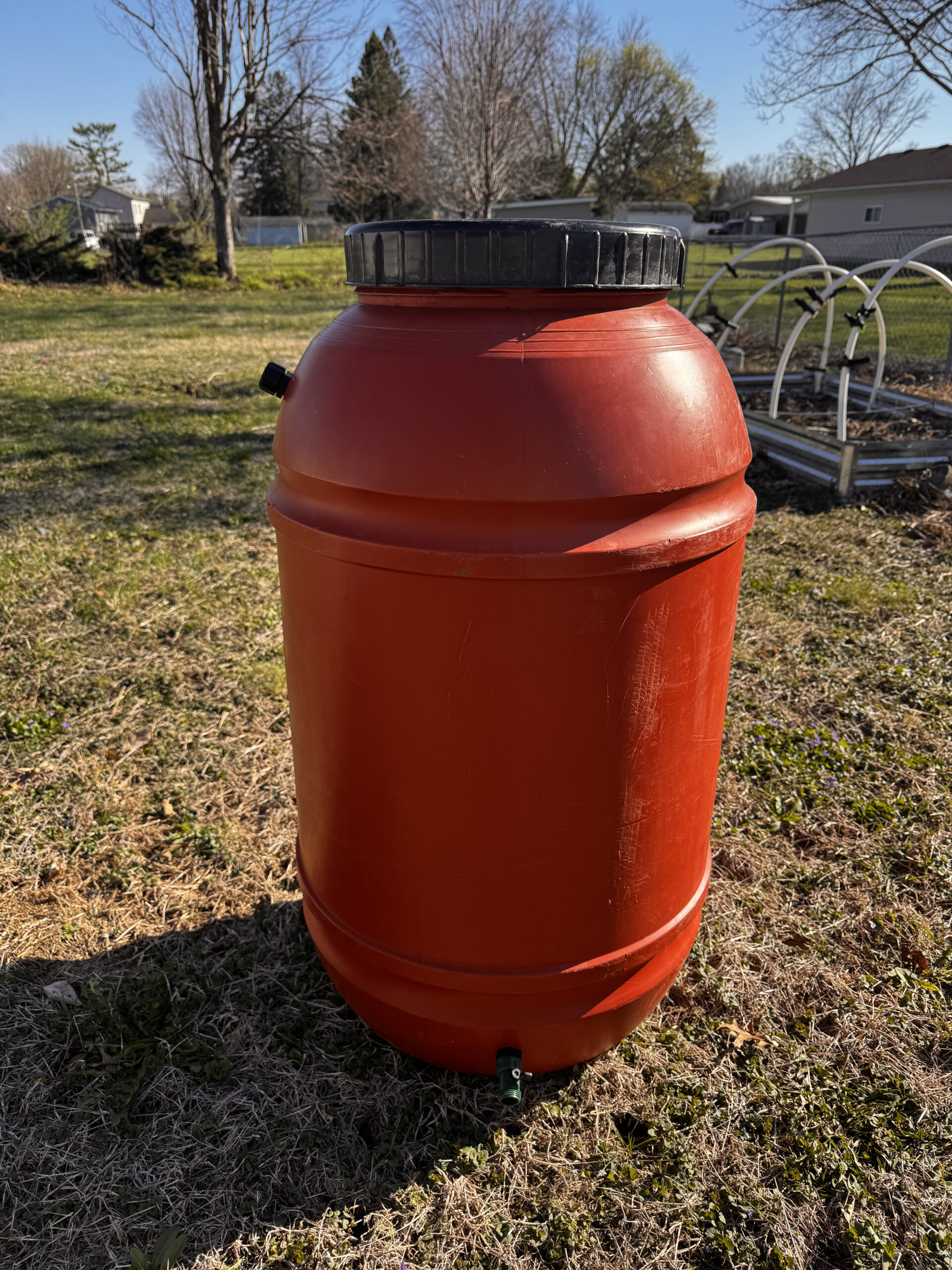 A Quick Guide to Installing a Rain Barrel - image of rain barrel before being installed