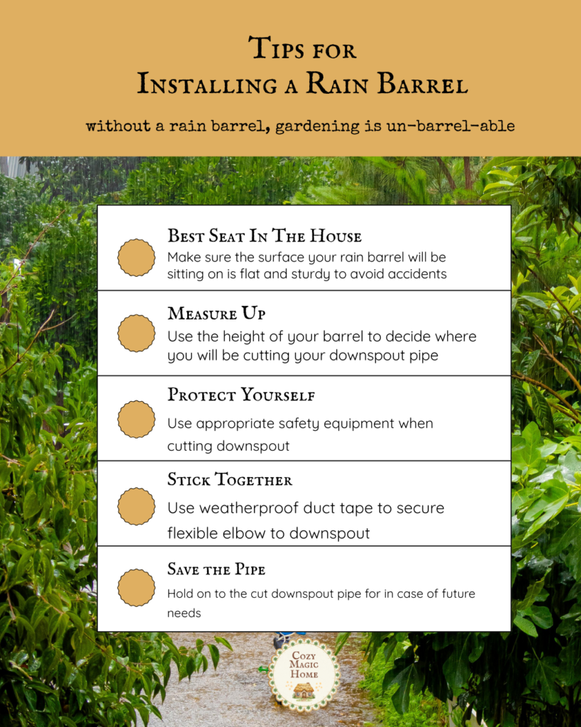 A Quick Guide to Installing a Rain Barrel - a downloadable image with tips on installing a rain barrel