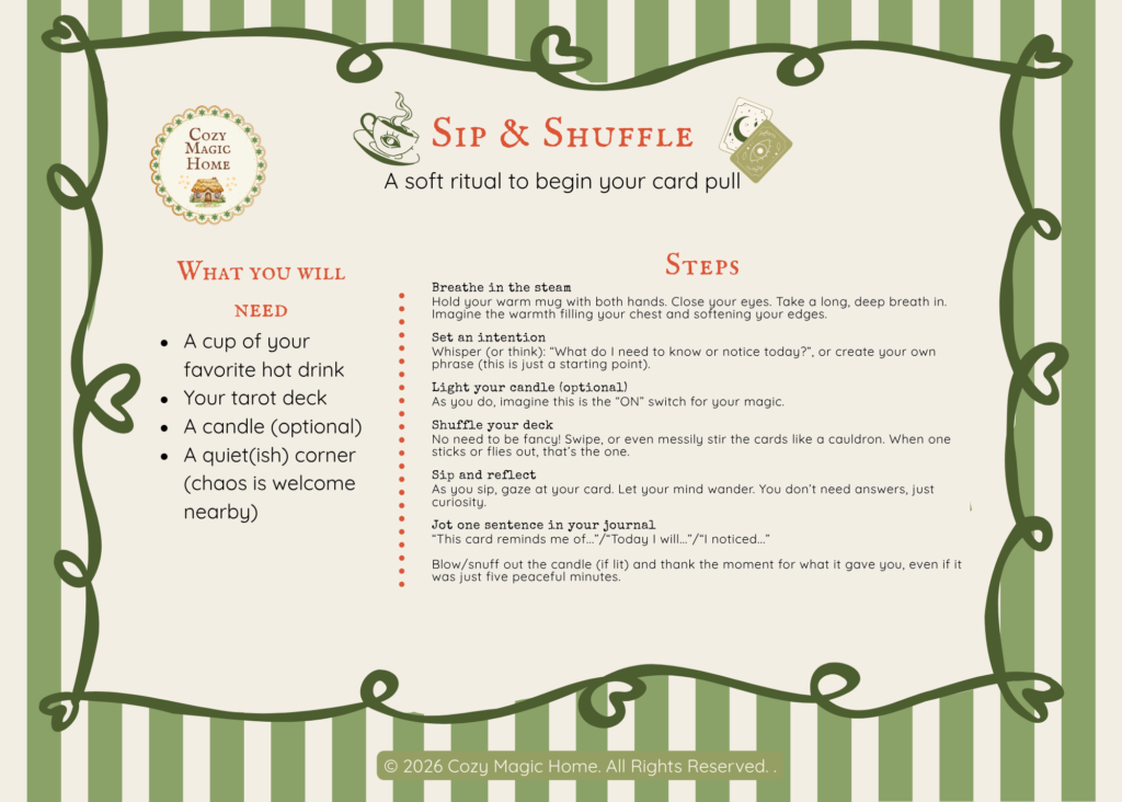 Sip and shuffle ritual card